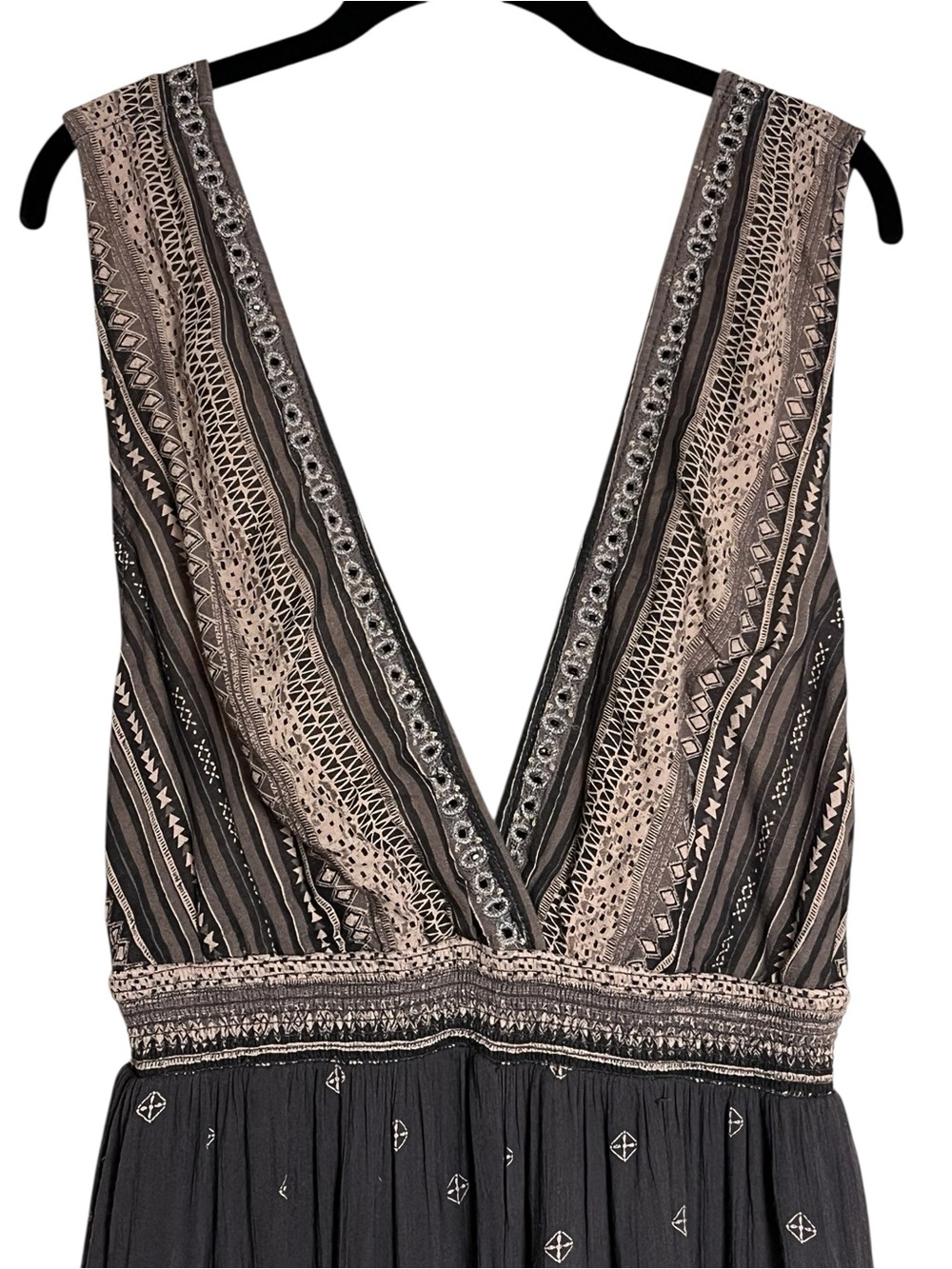 Free People Boho Wide Leg Jumpsuit LG Open Back Romper Pants Army Green Beaded - Picture 5 of 13